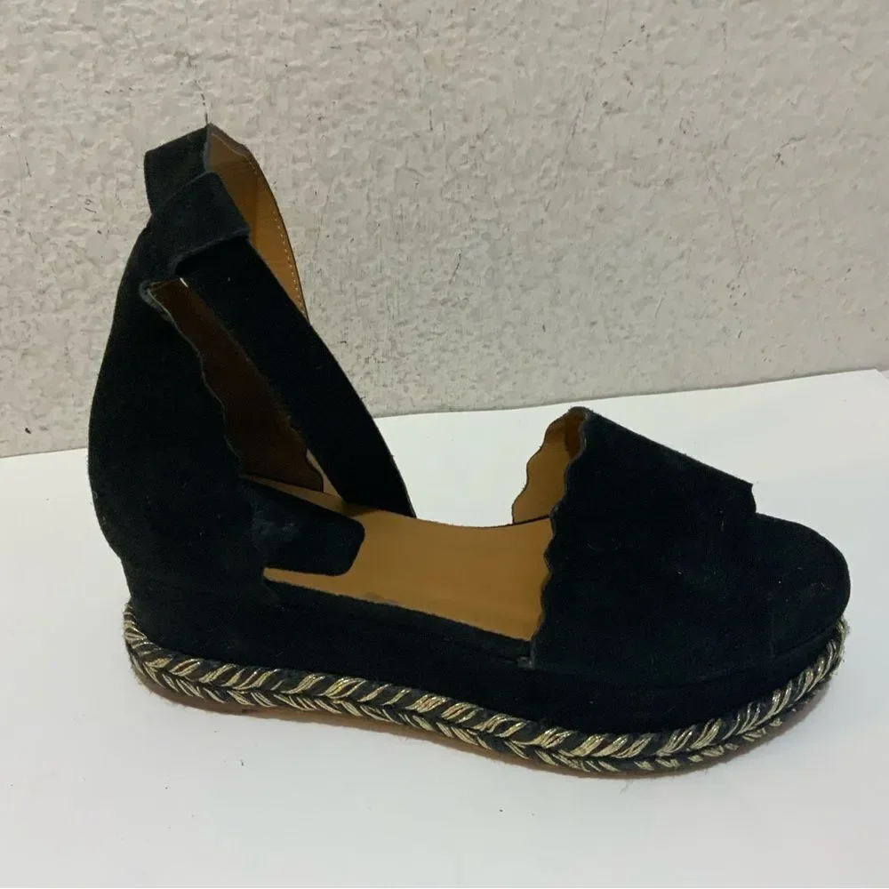 Chloe Black Suede Lauren Espadrille Wedge Sandals Size 36